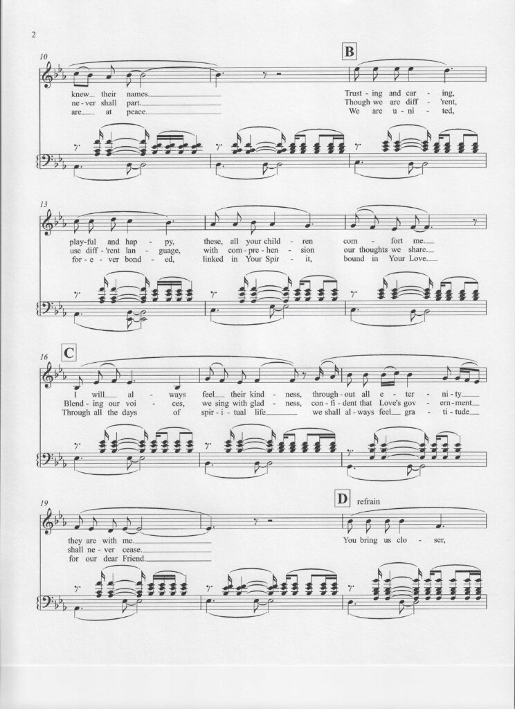 Second page of the spiritual song entitled "You Bring Us Closer, Thou, Father-Mother" by d. g. watts, copyright © 2026 The Kindred of the Eternal.