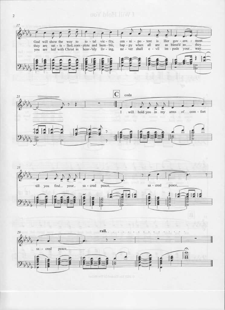 Second page of the spiritual song entitled "I Will Hold You" by d. g. watts, copyright © 2025 The Kindred Of The Eternal.