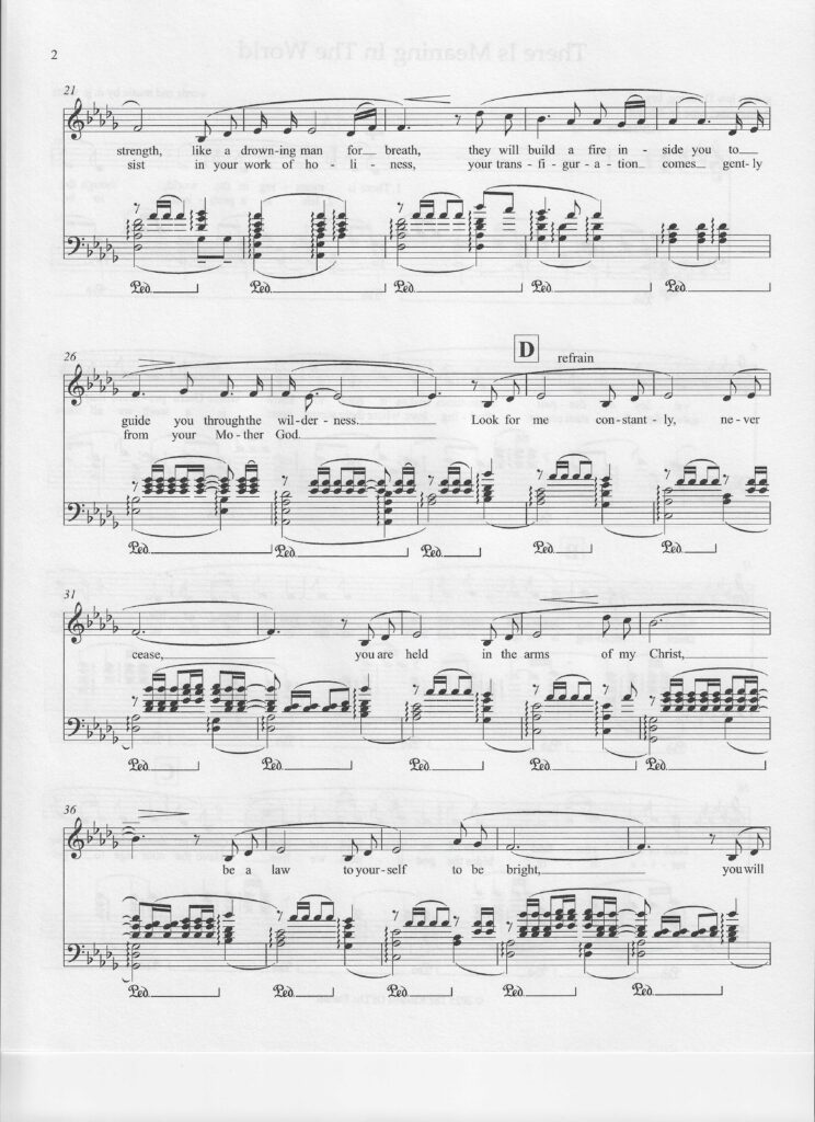 Second page of the spiritual song entitled "There Is Meaning In The World" by d. g. watts, copyright © 2025 The Kindred Of The Eternal.